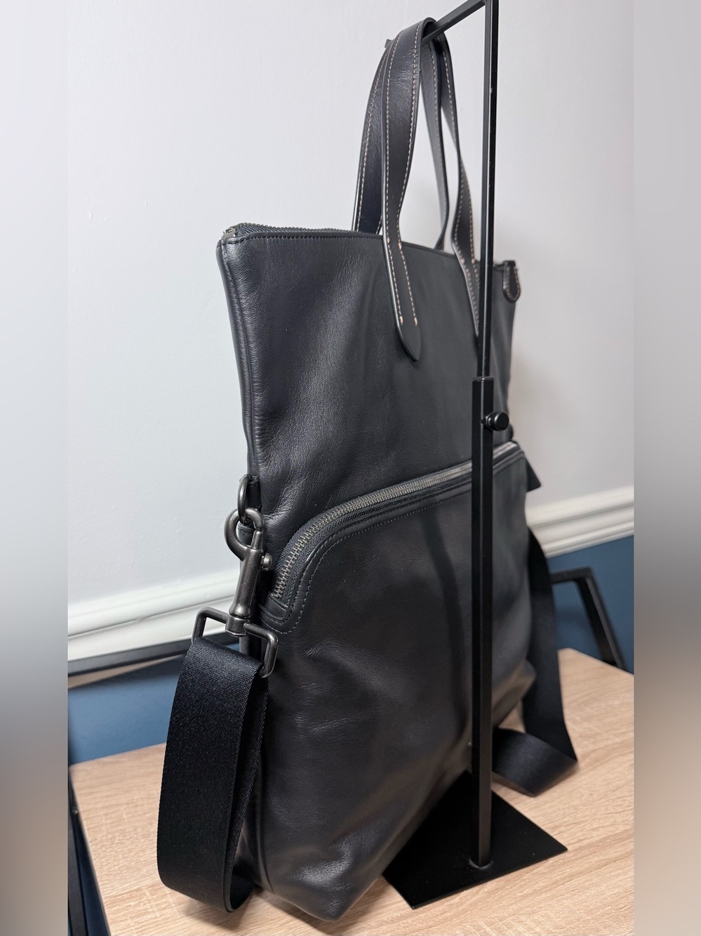 Coach Graham Foldover Tote Black Leather Crossbody Messenger Bag F50712 - Picture 4 of 12